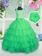 Cute Sleeveless Floor Length Beading and Ruffled Layers Zipper Little Girls Pageant Dress Wholesale