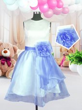 Beauteous Scoop Baby Blue Sleeveless Hand Made Flower Knee Length Toddler Flower Girl Dress