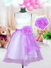 New Arrival Scoop Lilac Organza Zipper Flower Girl Dresses for Less Sleeveless Knee Length Hand Made Flower