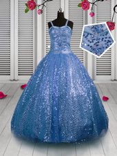 Low Price Sequins Baby Blue Sleeveless Sequined Lace Up Kids Formal Wear for Party and Wedding Party