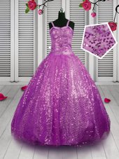 New Arrival Purple Lace Up Straps Beading and Sequins Pageant Gowns For Girls Sequined Sleeveless