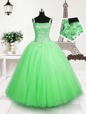 Beautiful Apple Green Straps Neckline Beading and Sequins Little Girls Pageant Dress Wholesale Sleeveless Lace Up