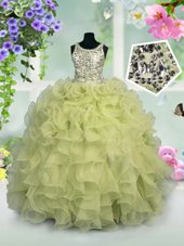 Inexpensive Scoop Organza Sleeveless Floor Length Little Girls Pageant Gowns and Ruffles and Sequins