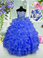 Modern Sleeveless Lace Up Floor Length Ruffled Layers and Sequins Kids Formal Wear
