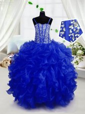 Best Organza Sleeveless Floor Length Little Girl Pageant Gowns and Beading and Ruffles