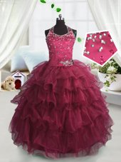 Great Scoop Ruffled Floor Length Ball Gowns Sleeveless Watermelon Red Child Pageant Dress Lace Up