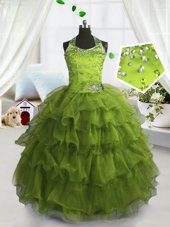 Scoop Sleeveless Organza Kids Pageant Dress Beading and Ruffled Layers Lace Up