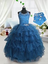 Modern Ruffled Floor Length Teal Little Girls Pageant Dress Wholesale Spaghetti Straps Sleeveless Lace Up