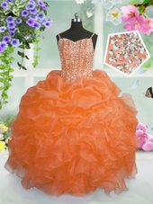 Classical Spaghetti Straps Sleeveless Organza Kids Formal Wear Beading and Ruffles and Pick Ups Lace Up