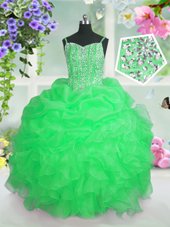 Wonderful Sleeveless Floor Length Beading and Ruffles and Pick Ups Lace Up Kids Formal Wear