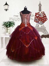 Charming Fuchsia Sleeveless Tulle Lace Up Little Girls Pageant Dress for Party and Wedding Party