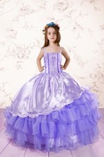 Elegant Organza Sleeveless Floor Length Kids Pageant Dress and Embroidery and Ruffled Layers