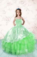 Affordable Organza Spaghetti Straps Sleeveless Lace Up Embroidery and Ruffled Layers Little Girl Pageant Dress in