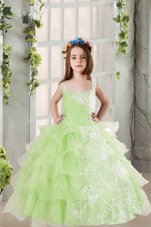 Fancy Ruffled Floor Length Ball Gowns Sleeveless Yellow Green Little Girls Pageant Dress Wholesale Lace Up