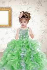 Sequins Ball Gowns Little Girl Pageant Dress Multi-color Spaghetti Straps Organza Sleeveless Floor Length Lace Up