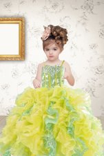 Beauteous Sequins Ball Gowns Little Girl Pageant Gowns Multi-color Spaghetti Straps Organza Sleeveless Floor Length Lace Up