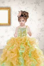 Stylish Multi-color Spaghetti Straps Lace Up Beading and Ruffles and Sequins Little Girls Pageant Dress Wholesale Sleeveless