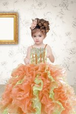 Custom Designed Multi-color Ball Gowns Beading and Ruffles and Sequins Little Girls Pageant Dress Lace Up Organza Sleeveless Floor Length