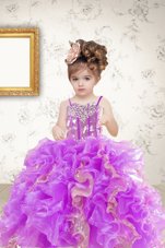 High Class Multi-color Spaghetti Straps Lace Up Beading and Ruffles and Sequins Pageant Gowns For Girls Sleeveless
