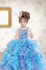 Perfect Spaghetti Straps Sleeveless Organza Girls Pageant Dresses Beading and Ruffles and Sequins Lace Up