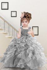 Floor Length Ball Gowns Sleeveless Grey Girls Pageant Dresses Lace Up