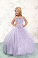 High End Lavender Sleeveless Tulle Lace Up Kids Pageant Dress for Party and Wedding Party