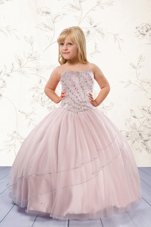 Custom Design Sleeveless Floor Length Beading Lace Up Little Girls Pageant Dress Wholesale with Baby Pink
