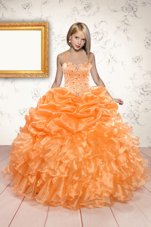 Stylish Pick Ups Ball Gowns Little Girls Pageant Gowns Orange Spaghetti Straps Organza Sleeveless Floor Length Lace Up