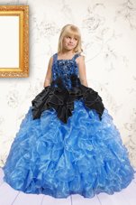 On Sale Blue Organza Lace Up Child Pageant Dress Sleeveless Floor Length Beading and Pick Ups