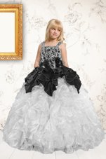 Cute Silver Ball Gowns Straps Sleeveless Organza Floor Length Lace Up Beading and Pick Ups Little Girls Pageant Dress