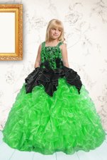 Dramatic Green Ball Gowns Straps Sleeveless Organza Floor Length Lace Up Beading and Pick Ups Little Girls Pageant Gowns