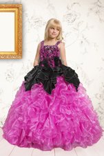 Exquisite Black and Hot Pink Ball Gowns Beading and Ruffles Little Girls Pageant Dress Wholesale Lace Up Organza Sleeveless Floor Length