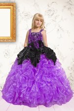 High End Straps Sleeveless Organza Little Girls Pageant Dress Wholesale Beading and Ruffles Lace Up