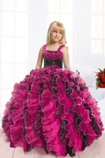 Wonderful Straps Sleeveless Organza Little Girls Pageant Dress Wholesale Beading and Ruffles Lace Up