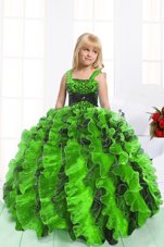 High Quality Mermaid Lace Up Straps Beading and Ruffles Little Girls Pageant Dress Organza Sleeveless