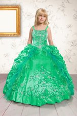 High Quality Pick Ups Floor Length Green Kids Formal Wear Spaghetti Straps Sleeveless Lace Up