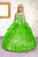 Fancy Green Lace Up Girls Pageant Dresses Beading and Appliques and Pick Ups Sleeveless Floor Length