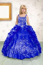 Modern Pick Ups Floor Length Royal Blue Little Girls Pageant Gowns Spaghetti Straps Sleeveless Lace Up