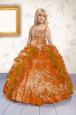 Trendy Orange Sleeveless Floor Length Beading and Appliques and Pick Ups Lace Up Girls Pageant Dresses