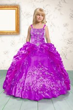 Latest Pick Ups Fuchsia Sleeveless Satin Lace Up Kids Formal Wear for Party and Wedding Party