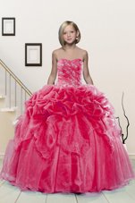 Custom Designed Hot Pink Lace Up Girls Pageant Dresses Beading and Pick Ups Sleeveless Floor Length