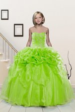 Popular Yellow Green Sweetheart Lace Up Beading and Pick Ups Girls Pageant Dresses Sleeveless