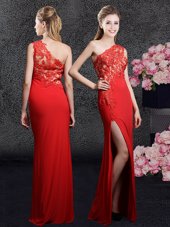 One Shoulder Red Sleeveless Chiffon Side Zipper Prom Evening Gown for Prom and Party and Military Ball and Wedding Party