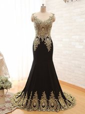 Modest Scoop Sleeveless Brush Train Beading and Appliques Side Zipper Formal Evening Gowns