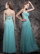 Custom Designed Aqua Blue Chiffon Zipper Sweetheart Sleeveless Floor Length Prom Party Dress Appliques