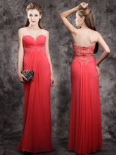 Fancy Floor Length Red Dress for Prom Sweetheart Sleeveless Zipper