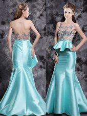 Inexpensive Mermaid Aqua Blue Scoop Neckline Appliques Celebrity Style Dress Sleeveless Zipper