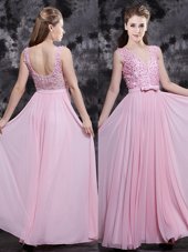 Hot Selling Sleeveless Side Zipper Floor Length Appliques and Bowknot Homecoming Dress