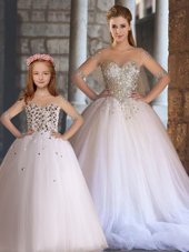 Deluxe Sleeveless Floor Length Appliques Lace Up Sweet 16 Quinceanera Dress with White