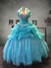 Excellent Aqua Blue Sweetheart Lace Up Beading and Pick Ups Vestidos de Quinceanera Sleeveless